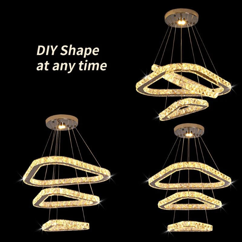 Crystal Chandelier - 3 Ring Ceiling Pendant - LED Lights