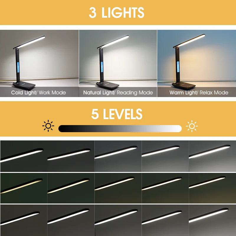 QI Wireless Charging LED Desk Lamp - Multi Functional Display