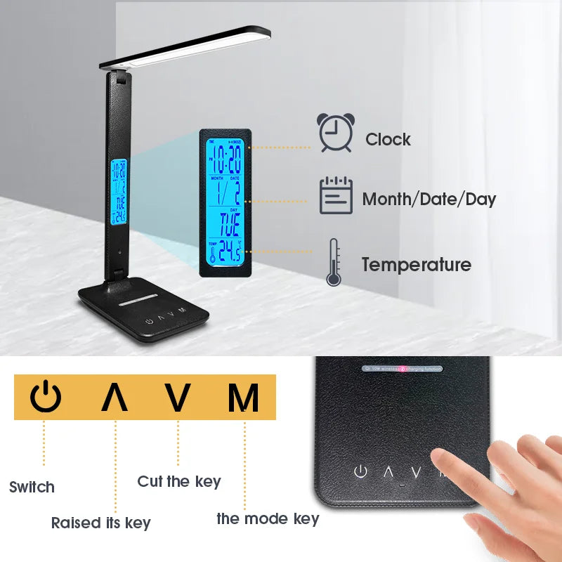 QI Wireless Charging LED Desk Lamp - Multi Functional Display