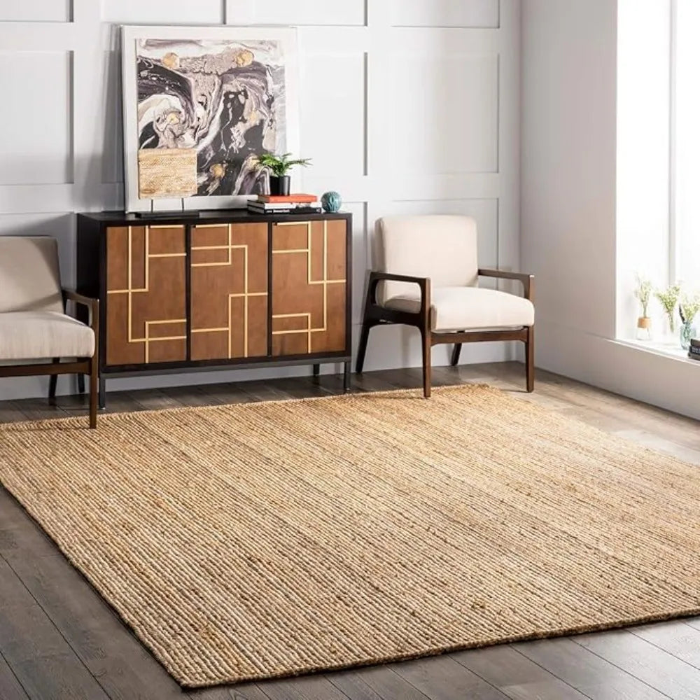 Natural Jute Area Rug - 6 x 9 - Hand Woven Natural Fiber Rug