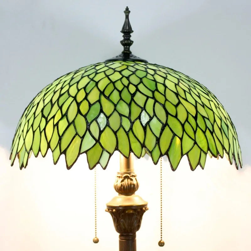 Floor Lamp - Green Wisteria Stained Glass - Antique Style Pole