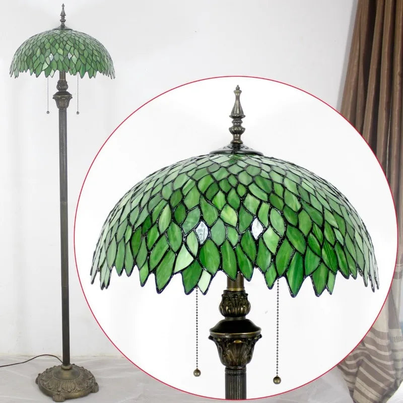 Floor Lamp - Green Wisteria Stained Glass - Antique Style Pole