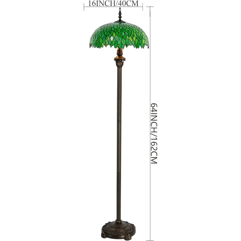 Floor Lamp - Green Wisteria Stained Glass - Antique Style Pole