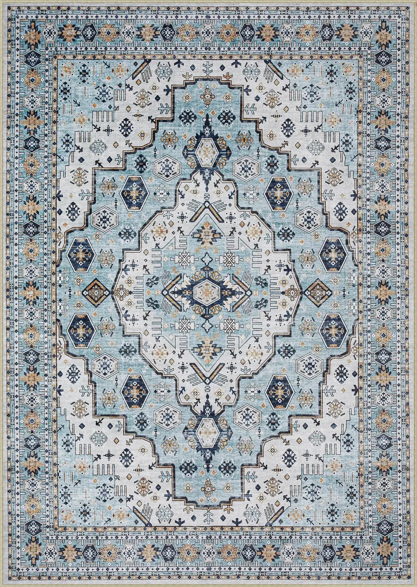 Medallion Distressed - Chenille Fiber Area Rug - 9 x 12 -  Machine Washable w/Anti-Slip Backing