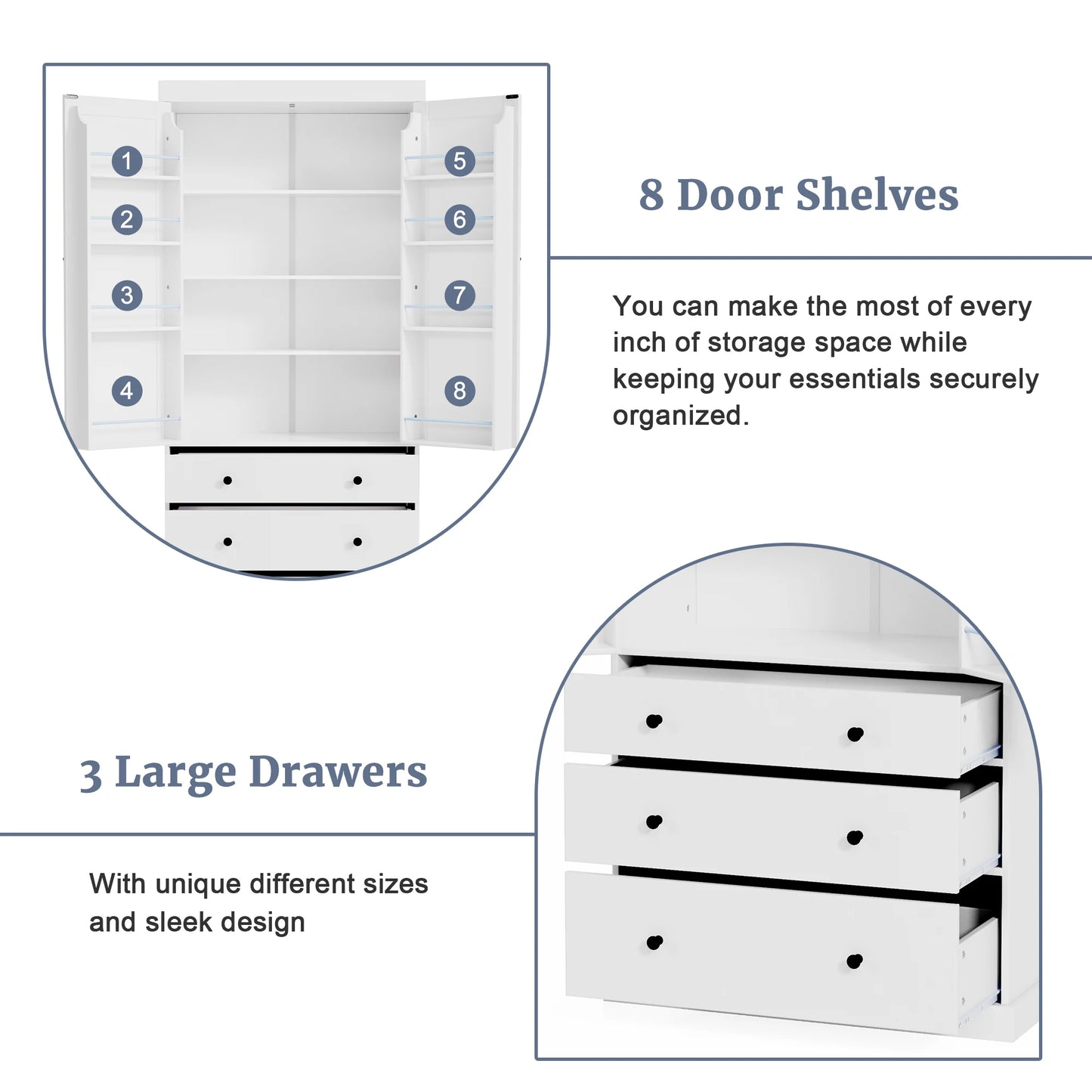 Farmhouse Kitchen Pantry - 77" height w/Adjustable Shelves