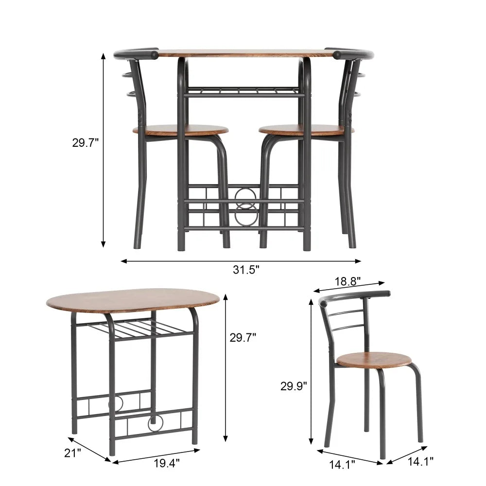 Breakfast Table Set - 3 Pcs - Metal Framework and Space Saving