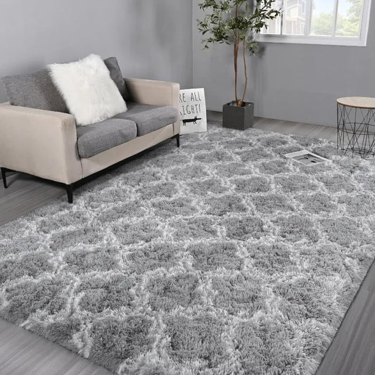 Shag Plush Area Rug - Geometric Design - Various Sizes