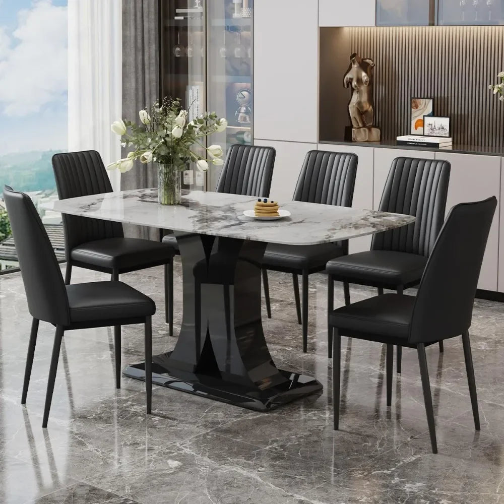 Marble Pattern Dining Table with 6 Chairs