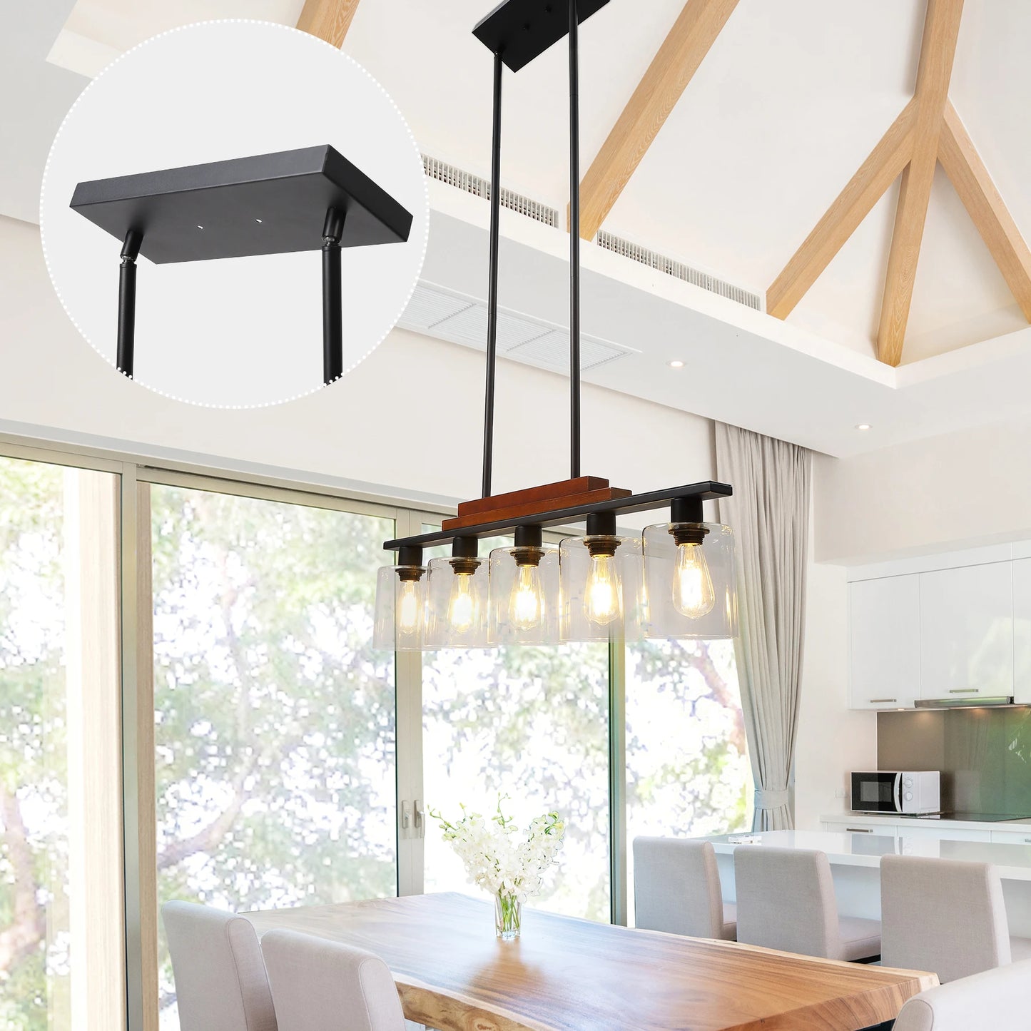 Rustic / Modern Pendant - 5 Light Fixture - Kitchen Island or Dining Table - Adjustable Height