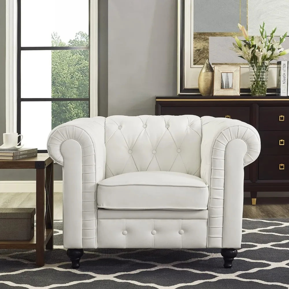 White-Chesterfield 3-Piece Tufted (faux) Leather Sofa Set