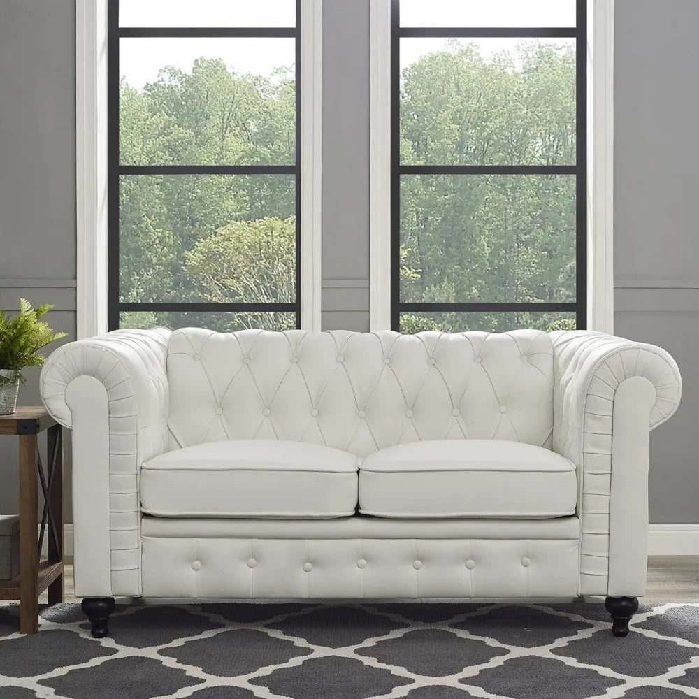 White-Chesterfield 3-Piece Tufted (faux) Leather Sofa Set