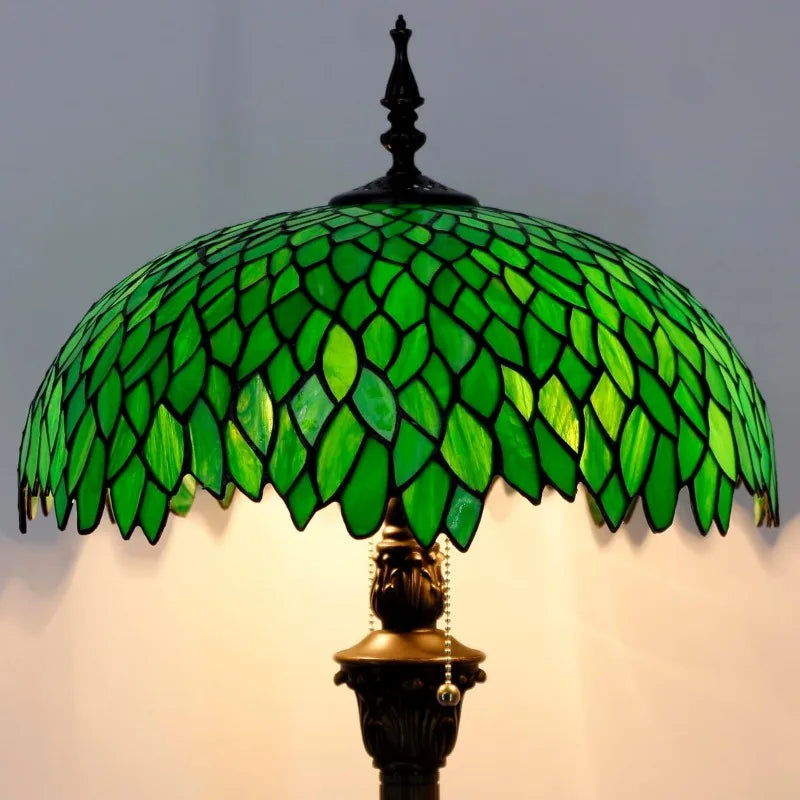 Floor Lamp - Green Wisteria Stained Glass - Antique Style Pole