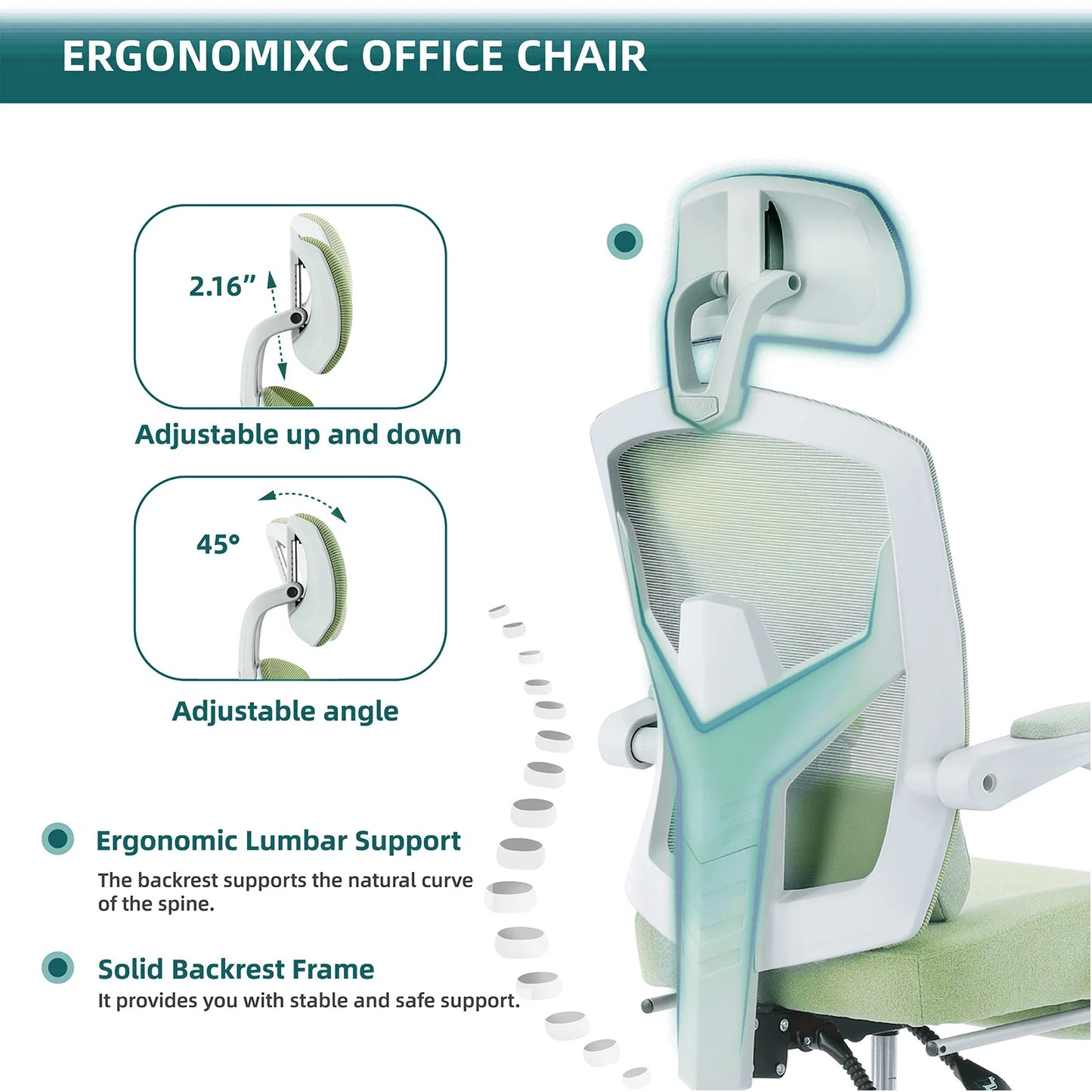 Ergonomic Reclining High-Back Office Chair w/Lumbar Support Pillow