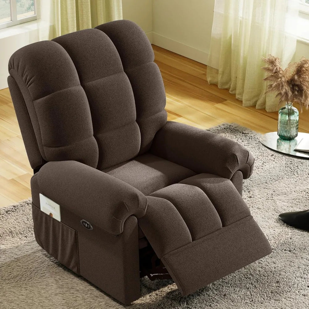 Teddy Fleece Power Recliner - 3 Color Selections - Armrest Storage