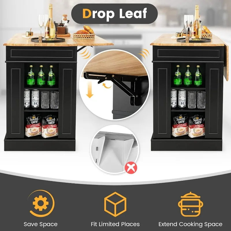 Kitchen Island w/Drop Leaf - 2 Drawers, Spice Racks, Adjustable Shelves