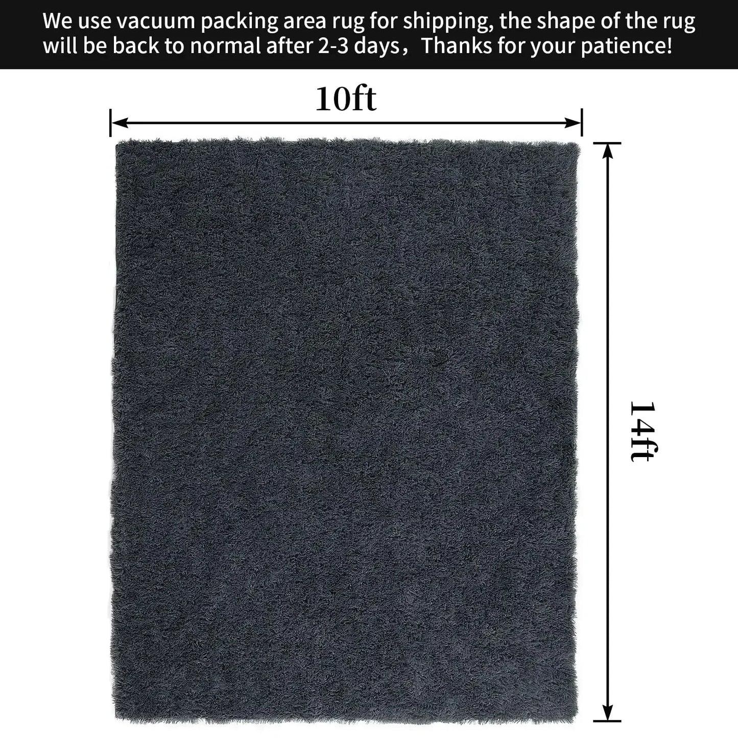 Plush Gray Shag Area Rug -  Large 10 x 14 Feet - 1.4" Pile and Non-Skid Backing