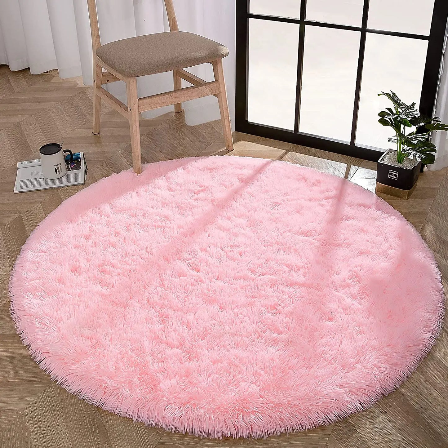 Round Plush Area Mat/Rug - High Pile - Approx. 4' Diameter - Multiple Color Options