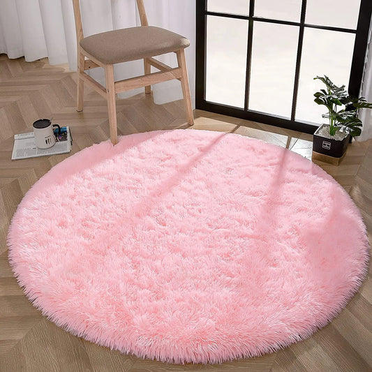 Round Plush Area Mat/Rug - High Pile - Approx. 4' Diameter - Multiple Color Options