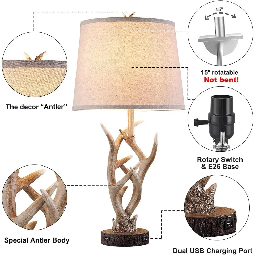 Western Style Table Lamp - Set of 2 - w/USB Ports