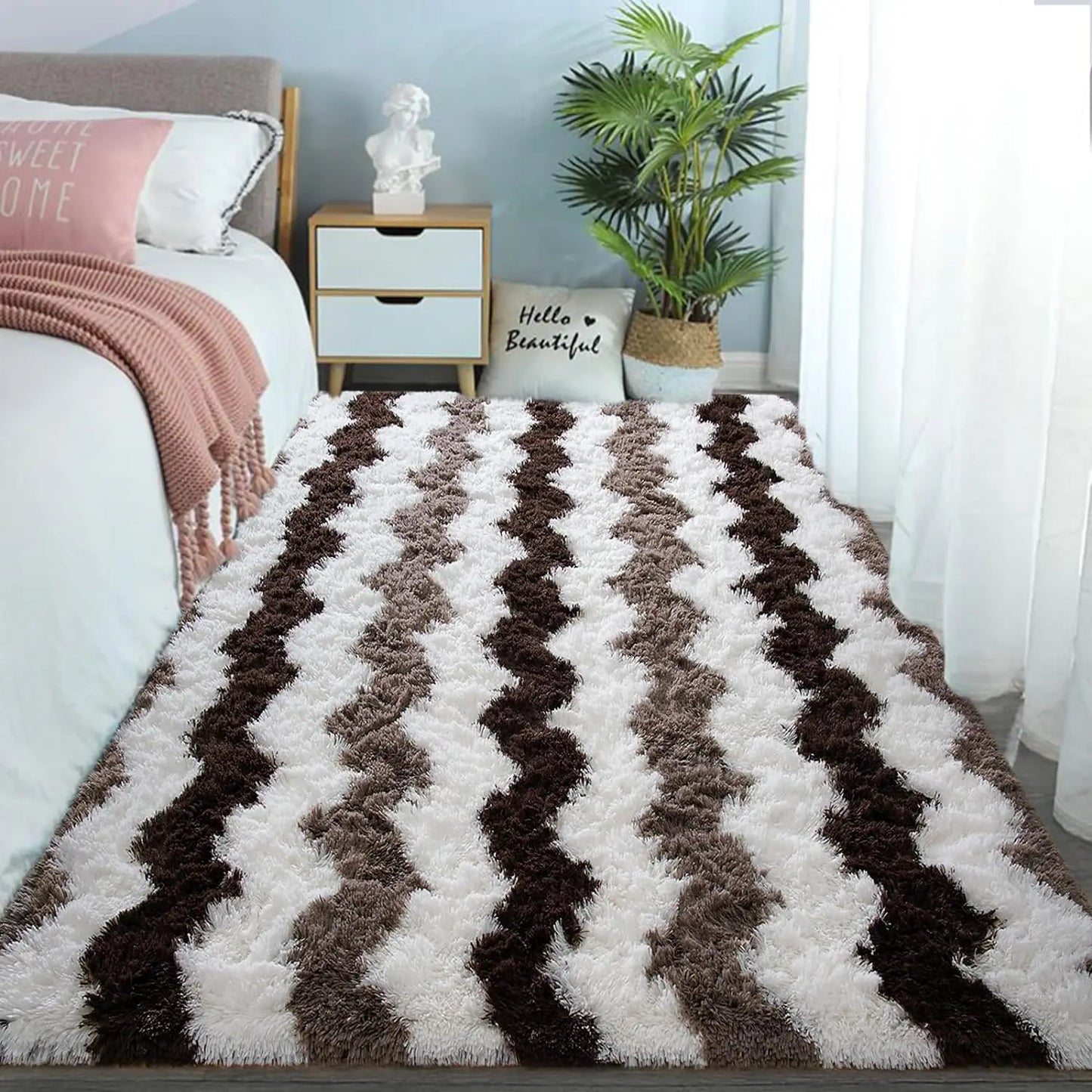 Zig-Zag Patterned Shag Area Rug - Three (3) Sizes - Plush w/Non-Slip Backing