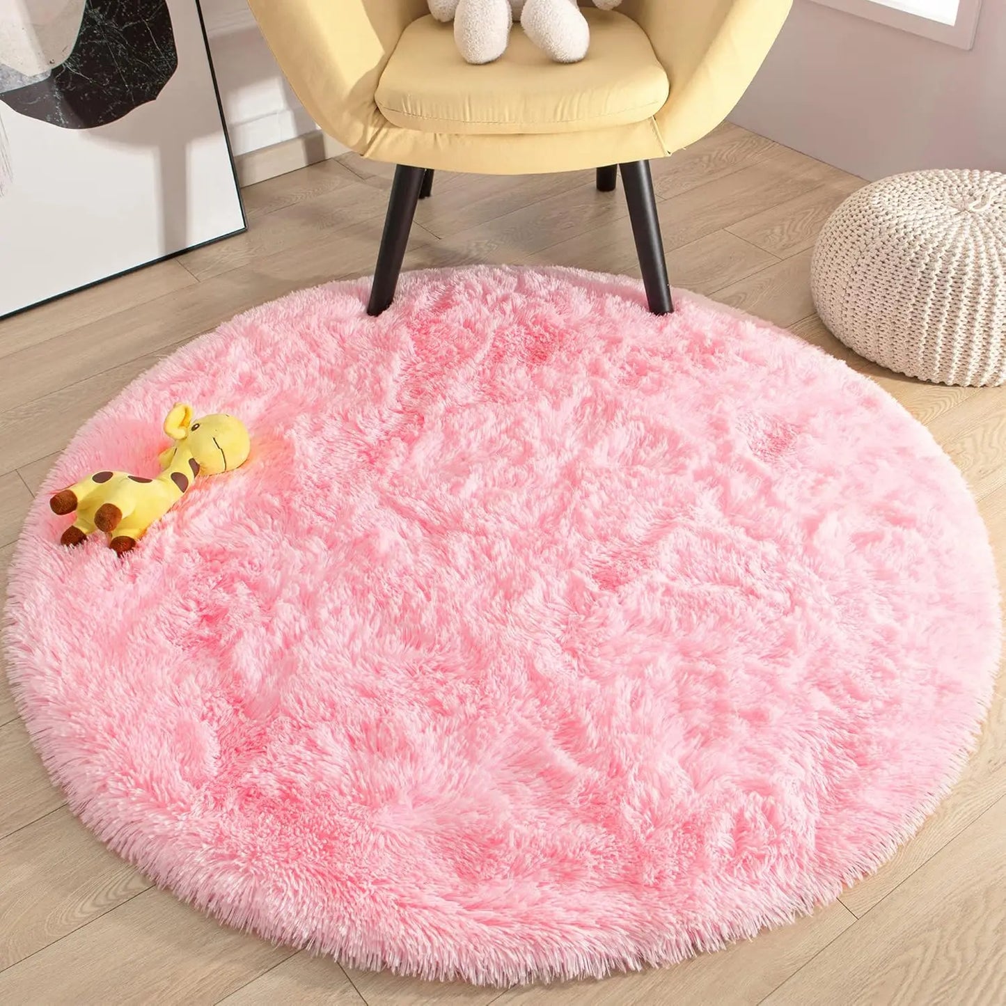 Round Plush Area Mat/Rug - High Pile - Approx. 4' Diameter - Multiple Color Options