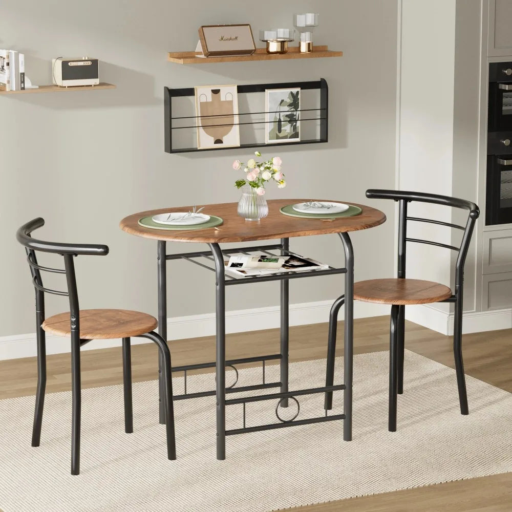 Breakfast Table Set - 3 Pcs - Metal Framework and Space Saving