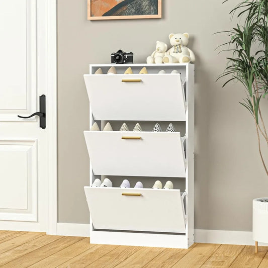 Shoe Storage Cabinet - Furniture w/3 Flip Drawers