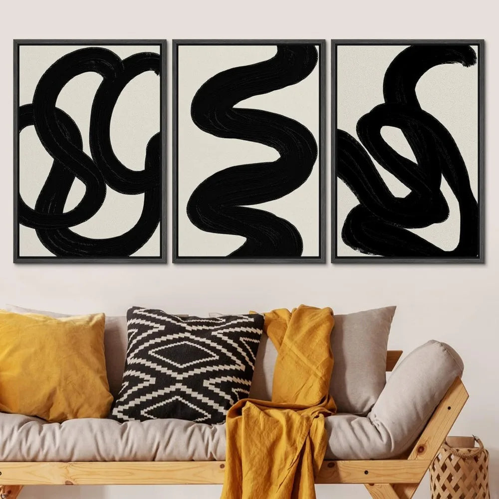 Abstract Art Prints (3) - Framed Canvas - Modern Art Boho