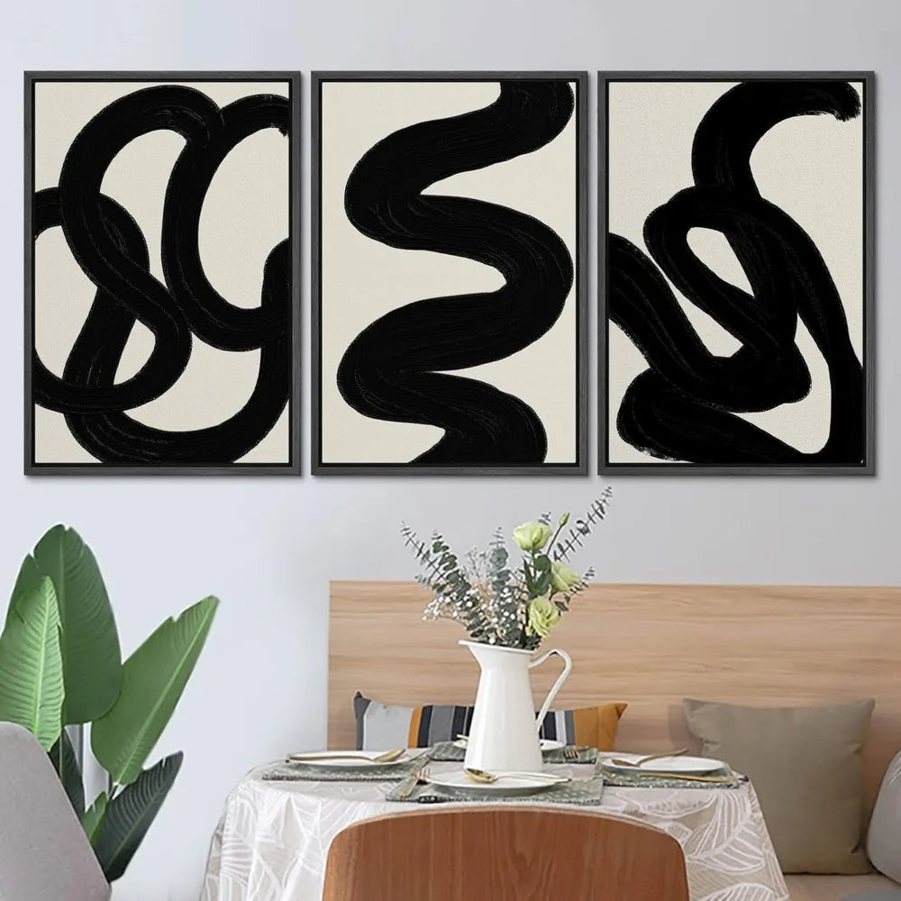 Abstract Art Prints (3) - Framed Canvas - Modern Art Boho