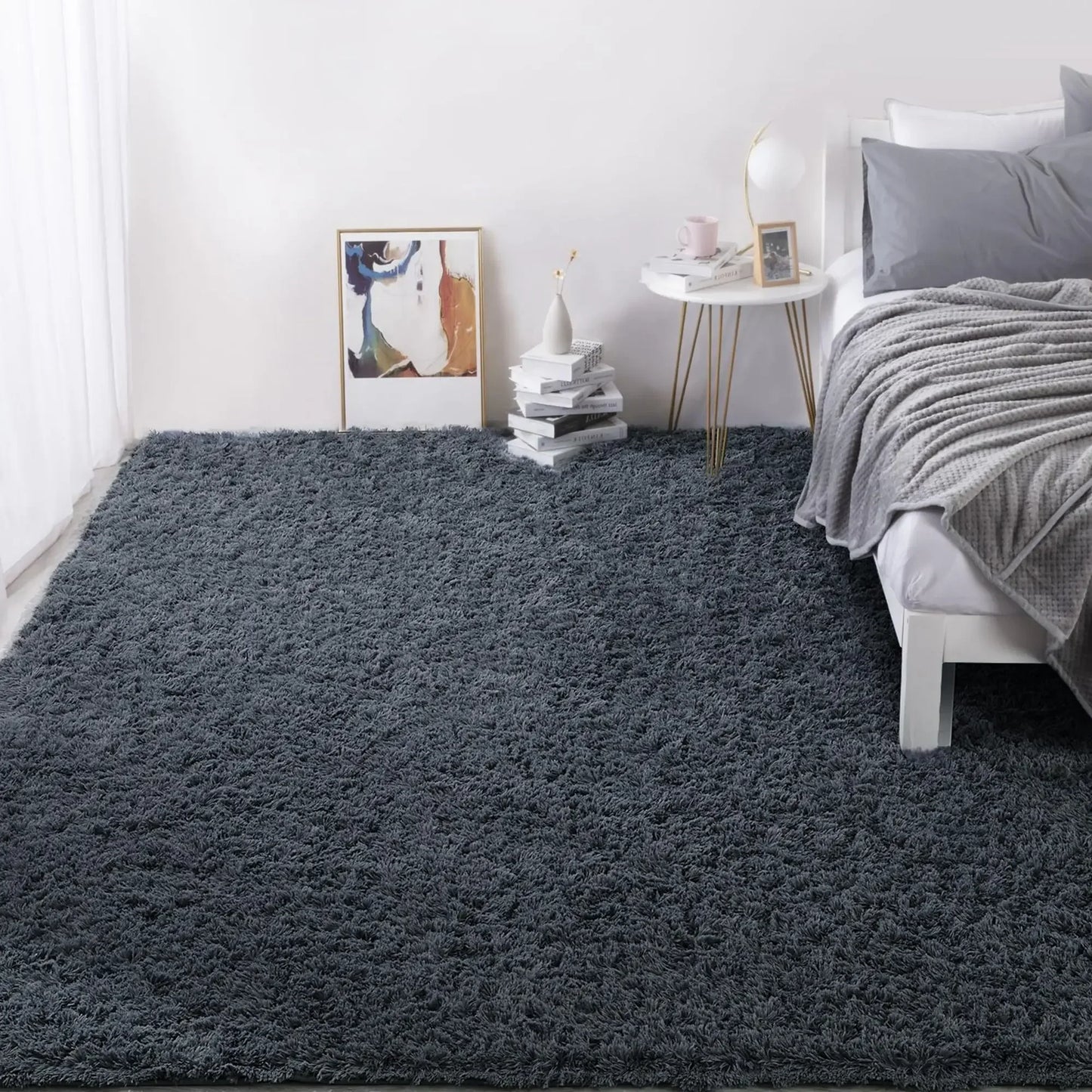 Plush Gray Shag Area Rug -  Large 10 x 14 Feet - 1.4" Pile and Non-Skid Backing