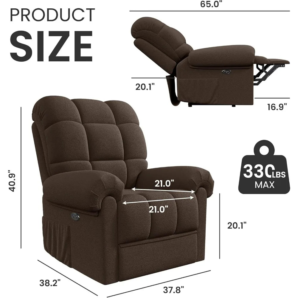 Teddy Fleece Power Recliner - 3 Color Selections - Armrest Storage