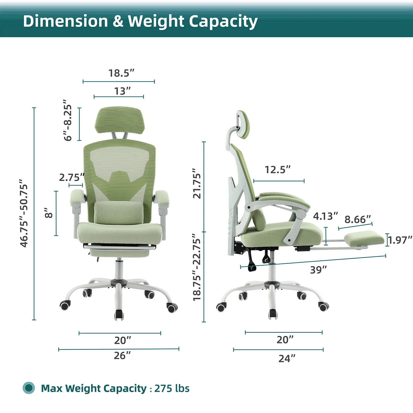 Ergonomic Reclining High-Back Office Chair w/Lumbar Support Pillow