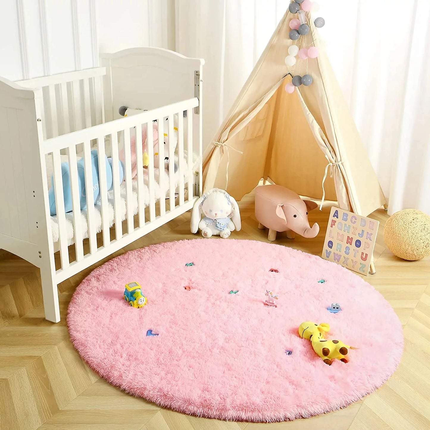 Round Plush Area Mat/Rug - High Pile - Approx. 4' Diameter - Multiple Color Options