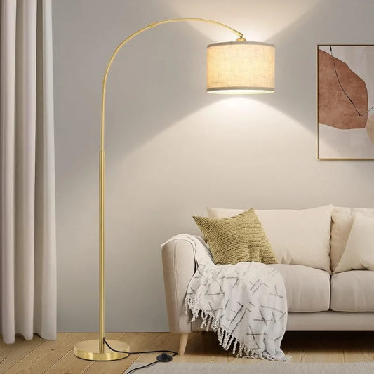 Golden Arched Floor Lamp - Fully Adjustable Lamp Head w/Foot Activated On/Off Switch