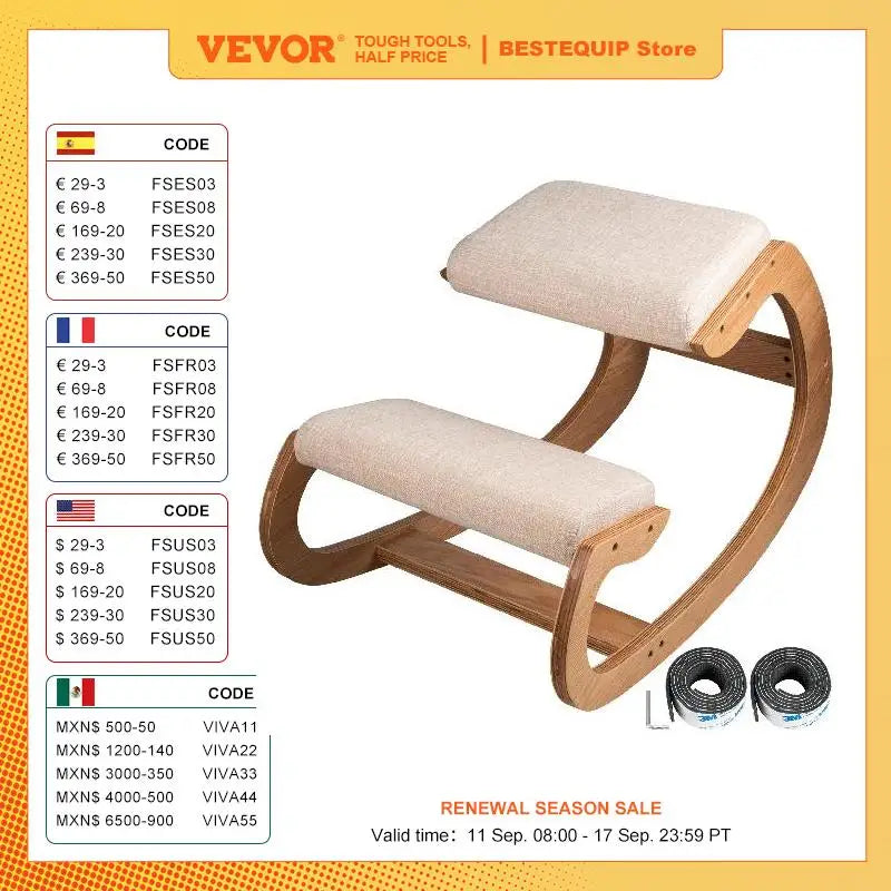 Ergonomic Kneeling Chair - Wooden Frame w/ Thick Cushions