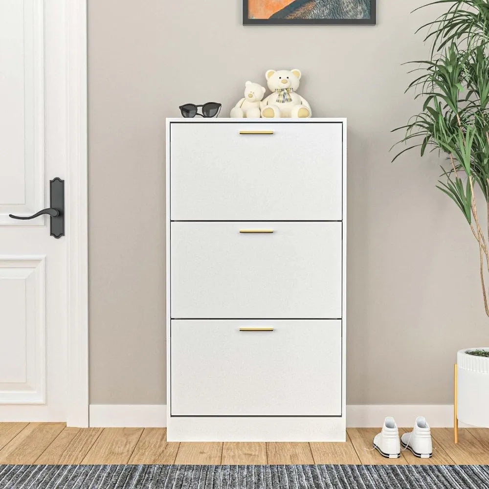 Shoe Storage Cabinet - Furniture w/3 Flip Drawers