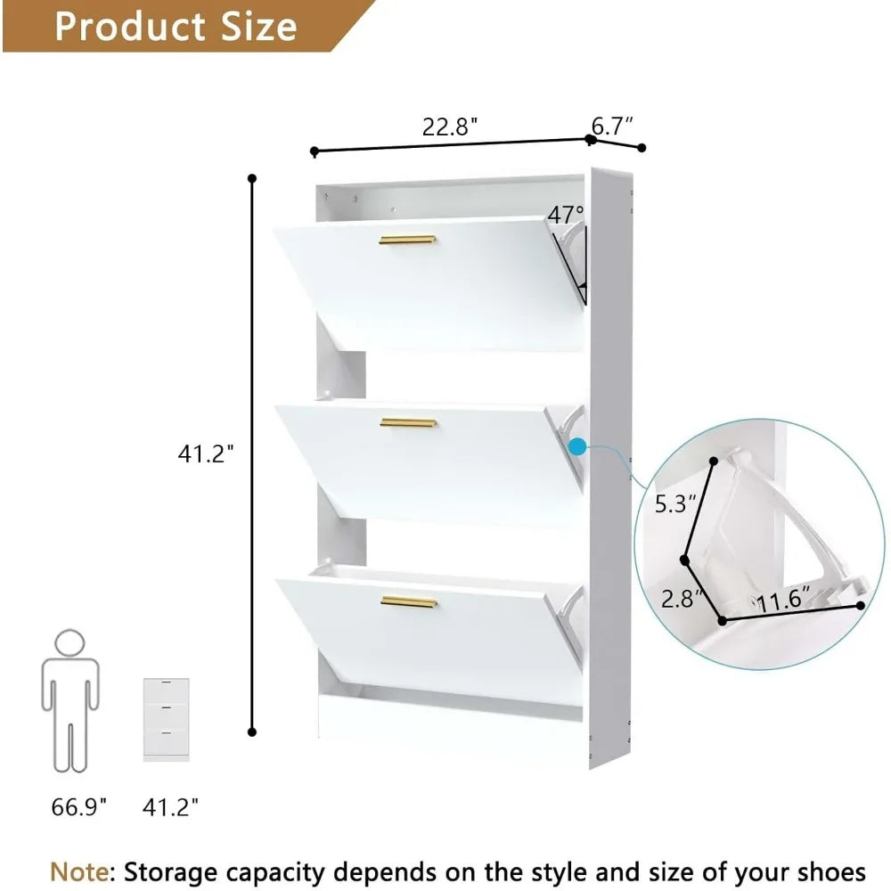 Shoe Storage Cabinet - Furniture w/3 Flip Drawers