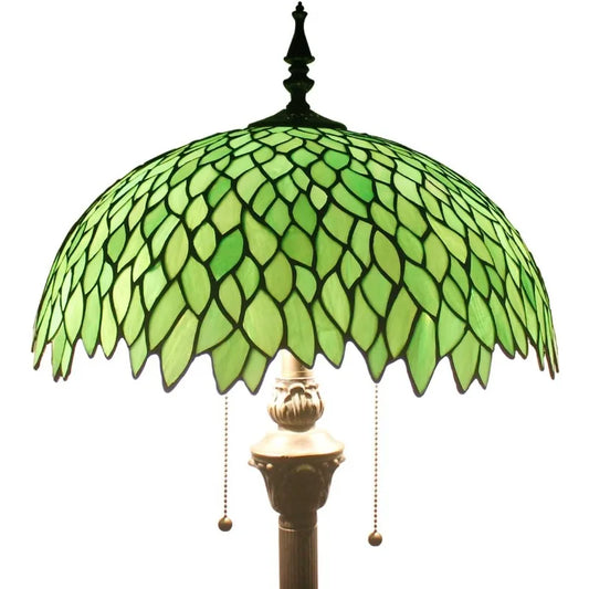 Floor Lamp - Green Wisteria Stained Glass - Antique Style Pole