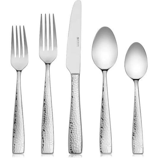 Hudson Essentials-Hammered Design-40 Piece-Stainless Steel Service for 8